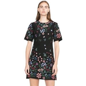 Black Floral Embroidered Multicoloured Mini Dress